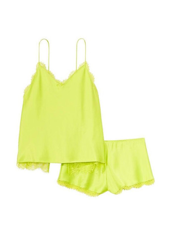 Желтая всесезон пижама сатиновая satin and lace шортики+маечка xs желтая Victoria's Secret