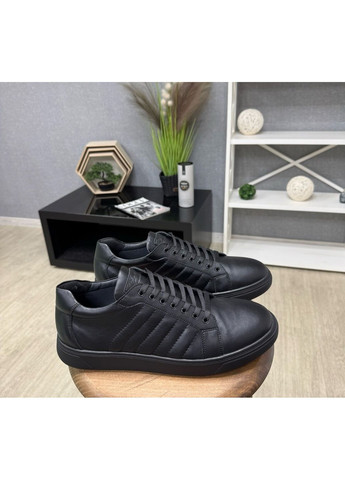 Чорні чоловічі шкіряні кеди (31 см) чорні (1433) Maxus