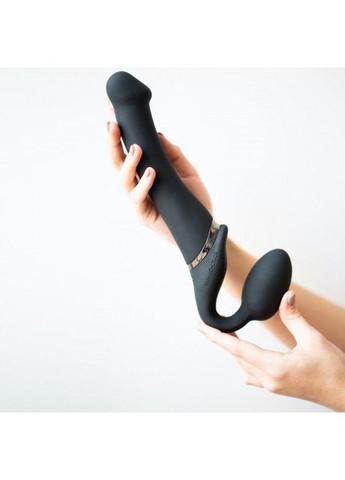Безремневой страпон с вибрацией Strap-On-Me Vibrating Black M, диаметр 3,8см, пульт ДУ, регулируемый No Brand (366877515)