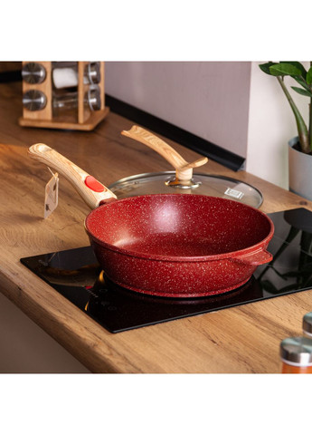 Алюмінієва глибока сковорода (2,8 л) зі скляною кришкою Ø 26 см Червоний MGC HP-4-464R Jooki (358706110)