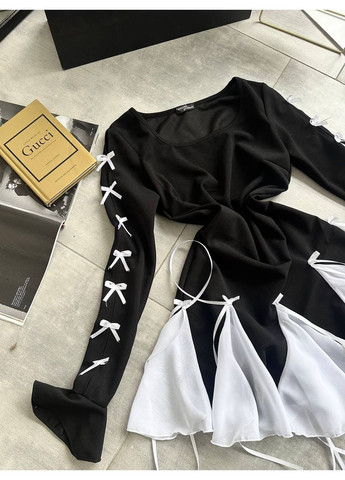 Черное праздничный платье с трендовым бантом 🎀 — замеры в описании силуэтная DK/DL Мода без кордонів однотонное