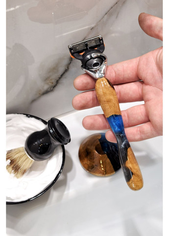 Набор подарочный Станок для бритья Серый и синий перламутр Коробка со смолой EpoxyWood Ukraine Округла (360898041)