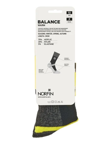 Чёрные высокие носки norfin t2p balance warm crew 75% акрил черные (400977005)