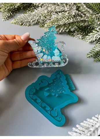 Молд Санки з кристалічною ялинкою форма для новорічних іграшок на ялинку силіконова форма для епоксидної смоли No Brand (370566703)