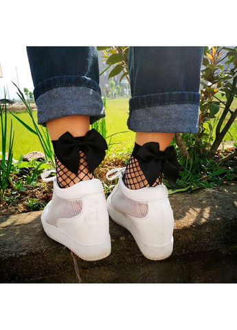 Чёрные чулочно-носочные изделия в сетку с бантиком xs-l черный (368892715)