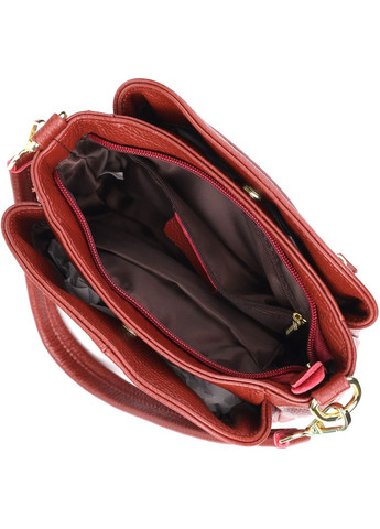 Яскрава жіноча шкіряна сумка з трьома секціями 22981 Червоний Vintage (361679813)