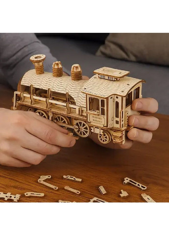 Деревянный конструктор 3D пазл для детей от 12 лет 282 элемента 31x8x7 см (481383-Prob) Локомотив с тендером Unbranded (361306304)