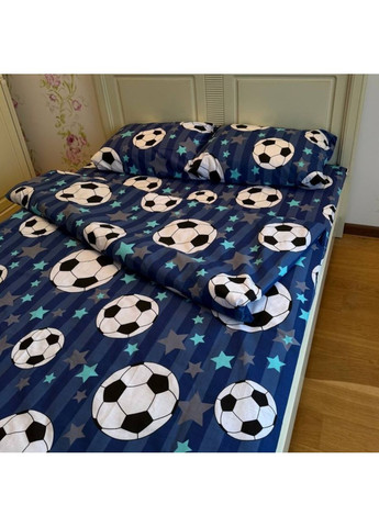 Дитяча постільна білизна полуторна синя Футбол Бязь Голд 168087 Ananasko (322860012)
