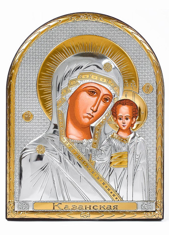 Казанська Ікона Божої Матері 12х15,2см аркової форми без рамки на дереві Silver Axion (265446333)
