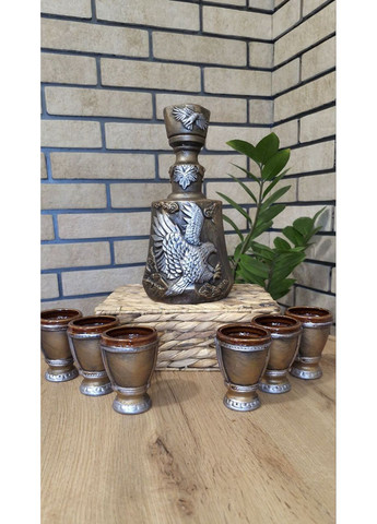 Подарунковий набір для алкоголю "Орел срібло" пляшка та рюмки 7 предметів No Brand (356764718)