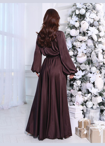 Темно-коричневое вечернее платья на запах ISSA PLUS однотонное