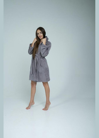 Жіночий махровий халат без капюшона, Махра, Сірий, S-M і L-XL. Lelit (360546149)