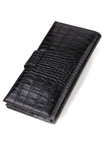 Вузький гаманець чоловічий шкіряний з тисненням під крокодила 21914 Чорний Canpellini (306881619)