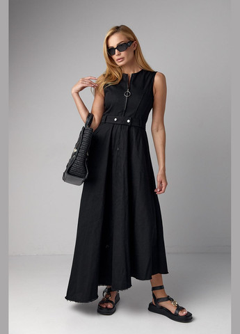 Черное платье макси с молнией и асимметричным подолом Lurex