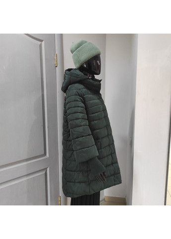 Зелена зимня куртка жіноча зима капюшон 3/4 рукав подовжена l No Brand