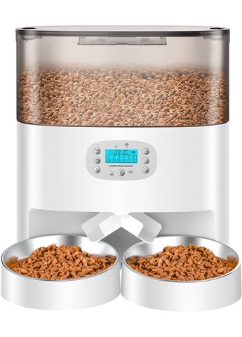 Автоматична годівниця для кішок і собак S56D 5.6L WIFI на 2 миски, смарт годівниця для тварин Білий HONEYGUARIDAN (299915566)