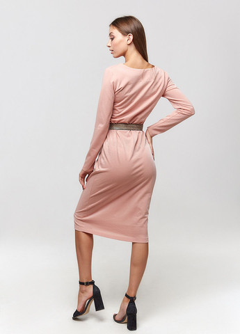 Розовое кэжуал платье миди из тонкого трикотажа с люрексом ORA однотонное