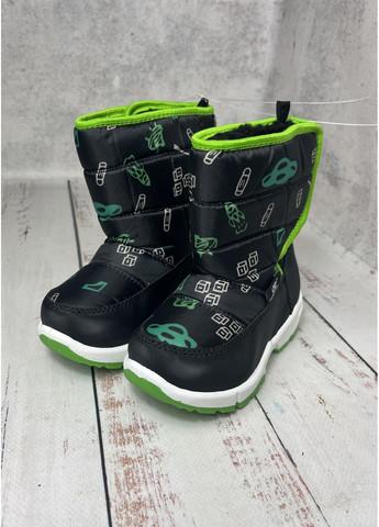 Цветные сапоги дутики зимние детские для мальчика черно-зеленый (613) Clibee на липучке