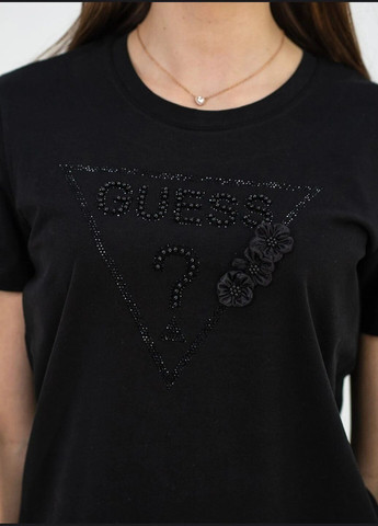 Чорна літня футболка жіноча з коротким рукавом Guess