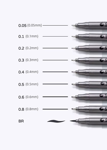 Наборы линеров для рисования, творчества, капиллярные ручки разной толщины для скетчей, творчества, черные No Brand (317751422)