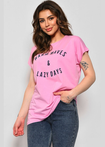 Рожева літня футболка жіноча напівбатальна з написом рожевого кольору Let's Shop