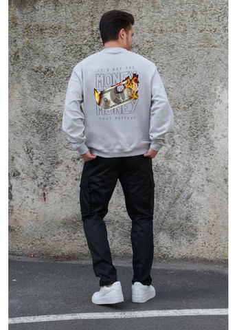 Серый утепленный оверсайз свитшот на флисе с принтом fire gray Without (362357887)