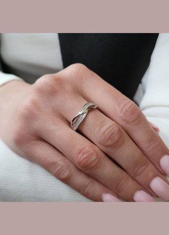 Серебряное кольцо колечко Плетенное с Белыми Камнями 17.5 размер серебро 925 пробы Родированное 1497к 1.14г No Brand (316323667)