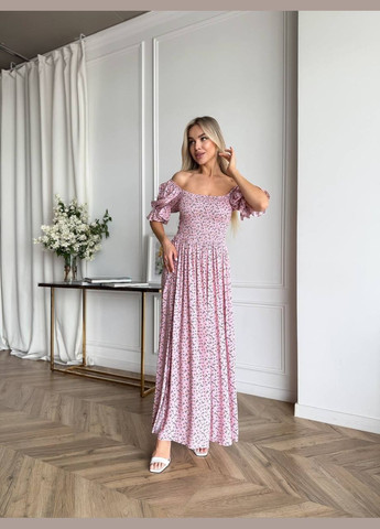 Светло-розовое повседневный, вечернее, кэжуал женское платье FINO Mode в горошек