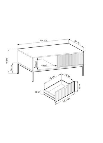 Стол журнальный Нова/Nova с 2 ящиками и золотыми ножками L104 104x68x48 см. Perfect Home (372178389)