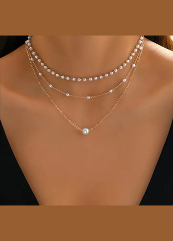 Многослойный ожерелье с бусинами искусственного жемчуга в золотом цвете. No Brand (315932393)