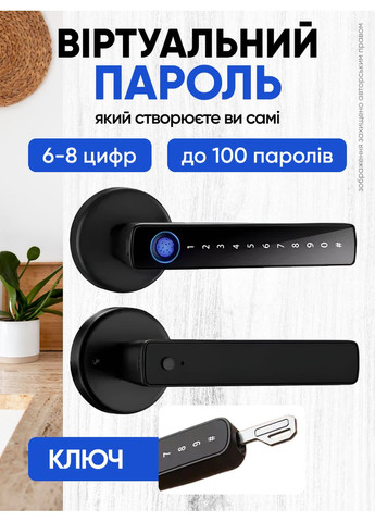 Дверна ручка з замком розумний біометричний замок для дверей смарт замикач з відбитком пальця кодова система TUYA M5 (361348605)