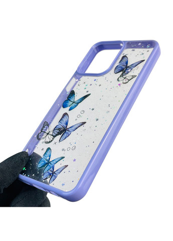 Чохол для Moto G54 (PB0W0007RS) з блискітками з метеликами на моторола г54 бузковий Motorola (366388912)