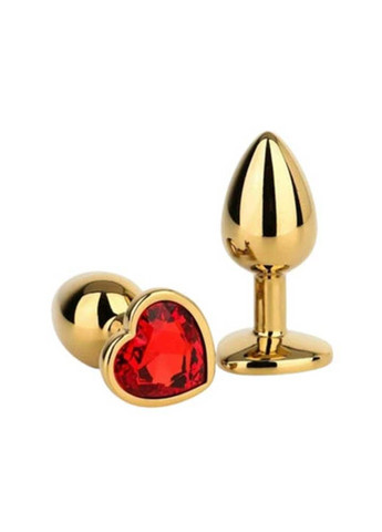 Золотая анальная пробка с кристаллом сердечко - 8,2*3,3 см (M) – Анальные игрушки No Brand (288538206)