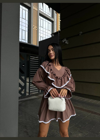 Коричнева ділова, повсякденний, коктейльна, вечірня жіноча сукня кльош, з спідницею-сонце FINO Mode