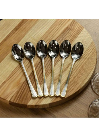 Набір чайних ложок 6 штук ложки для чаю з нержавіючої сталі 15.3 см Срібло із золотим обрамленням HP-20-33 Yiwu (370973899)