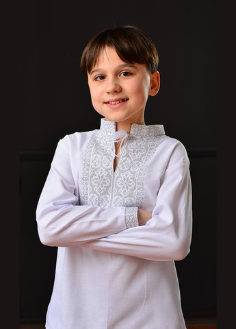 Белая вышиванка для мальчика vishivano4ka узор геометрический хлопок (307404005)