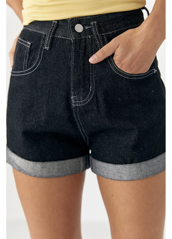 Женские джинсовые подкатанные шорты - черный цвет Lurex (353306177)
