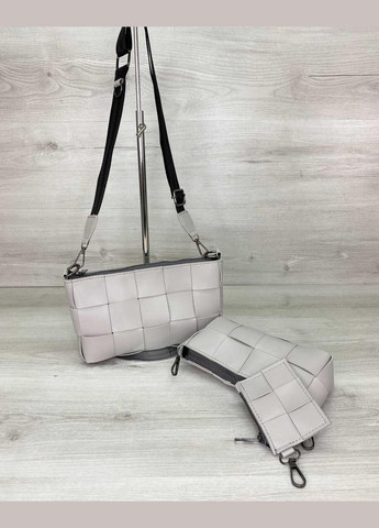 Набір жіночих сумок 3в1 різних розмірів з екошкіри «Саллі» сірого кольору WeLassie (300171324)