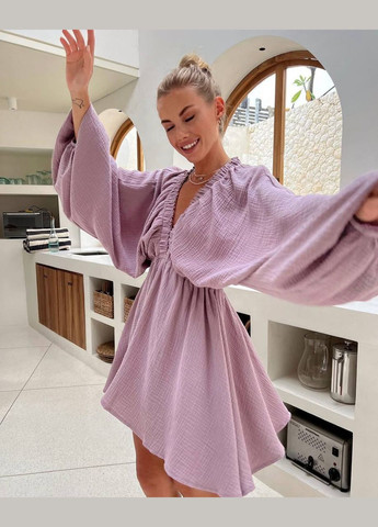 Пудрова кежуал трендова муслінова сукня з довгим рукавом Adelante однотонна