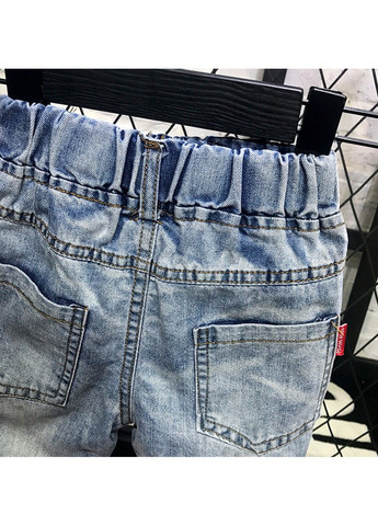 Синие демисезонные детские джинсы с потёртостями No Brand