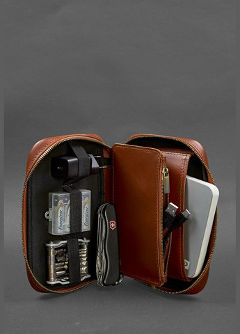 Кожаный дорожный органайзер для проводов, косметичка-несессер 7.0 светло-коричневый краст (A-027769) BlankNote (329743079)