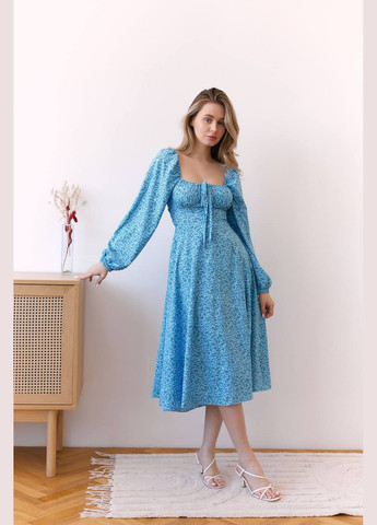 Блакитна кежуал сукня зі шнурівкою на спині Adelante з квітковим принтом