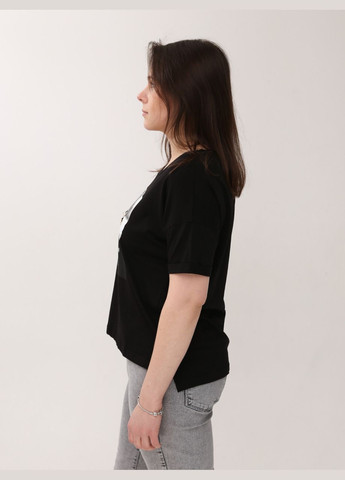 Черная летняя женская футболка черная прямая с принтом с коротким рукавом MDG Пряма