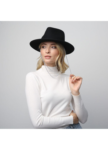 Шляпа федора женская с серебряной цепочкой фетр черная ВИЖЕН LuckyLOOK 653-369 (322793188)