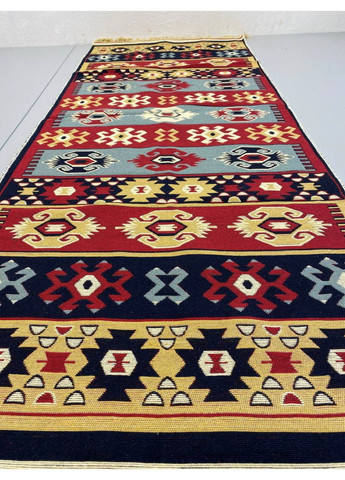 Плетений бавовняний килим Shana Karde 80Х200 см. Бордовий з блакитним. No Brand (366376733)