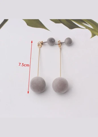 Сережки подвійна куля сірі довгі No Brand (339103978)
