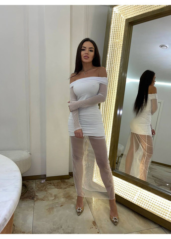 Білий святковий, коктейльна, вечірня, кежуал жіноча сукня з відкритими плечима FINO Mode