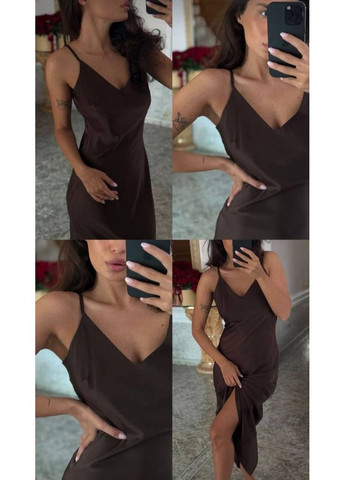 Коричневое женское шёлковое платье No Brand