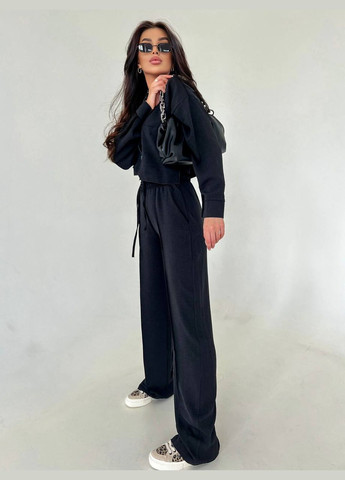 Яркий летний костюм двойка из качественной ткани: креп-жатка (рубашка+штаны клёш), стильный черный костюм 2-ка No Brand 254-4 (289361152)