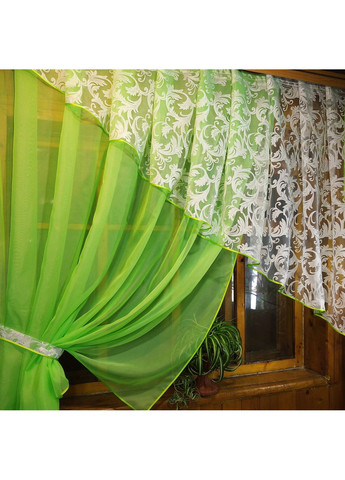 Занавеска кухона готовая короткая Анжелика салат вензель левая No Brand (372134107)